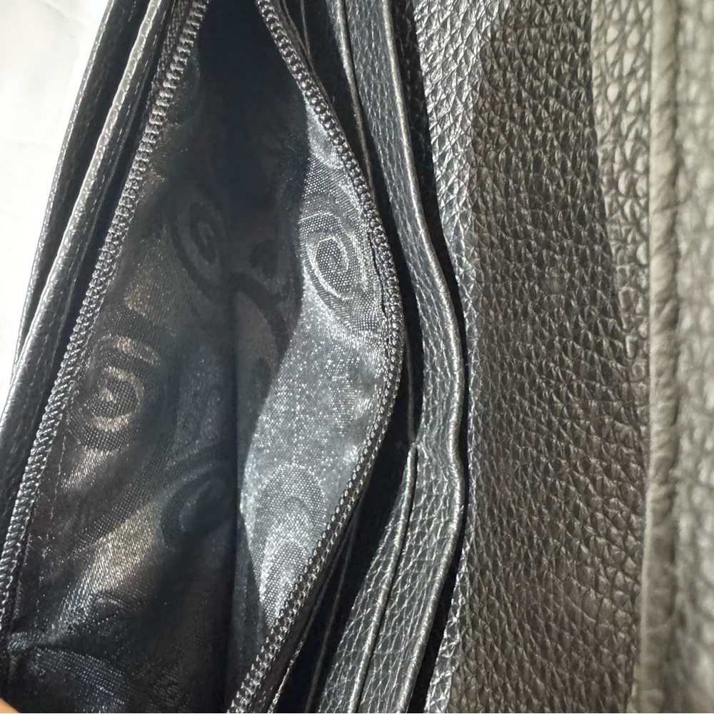 Brighton Talana Large Slim Wallet in Black Leather with Woven Silver Medallion - Picture 6 of 13